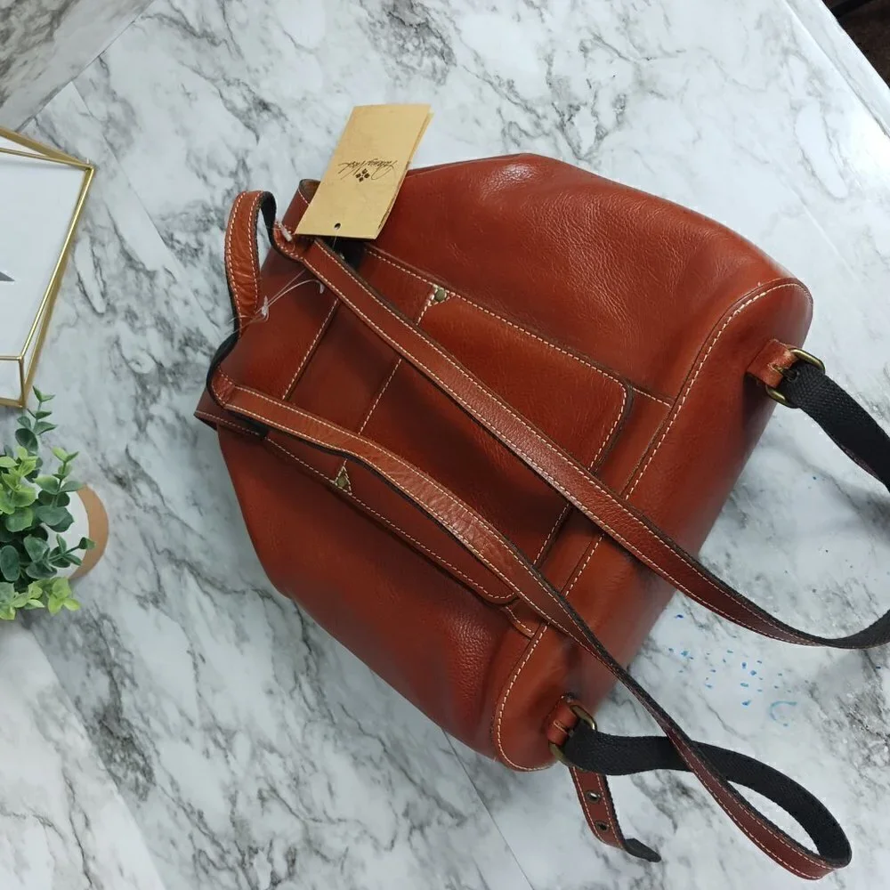 PATRICIA NASH Large Genuine Leather tan Backpack Shoulder Bag women's NEW